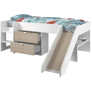Comparateur de prix : Parisot Lit 90x200 cm avec rangements et un toboggan TOBO blanc et imitation chêne