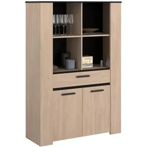 Buffet haut - Décor chêne Brooklyn et noir - 110X40,5X159,7 cmPARISOT pas cher