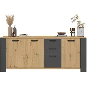 Comparateur de prix : Parisot Buffet 3 portes 3 tiroirs STAN 220cm imitation chêne artisan et gris