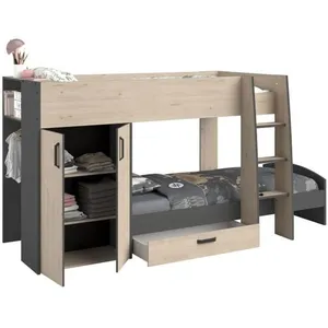 Comparateur de prix : Parisot Lit superposé 2x90x200cm avec rangements TIM chêne blanc Taille unique
