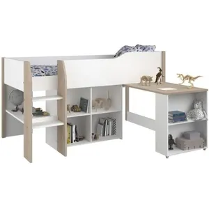 Parisot Lit combiné 90x200 cm MATI avec rangement et bureau Blanc et imitation chêne