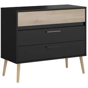 BUT Commode 3 tiroirs ALBORG noir et imitation chêne