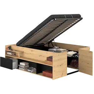 Comparateur de prix : Parisot Lit coffre double avec rangement 140x190/200cm KING chêne noir Taille unique