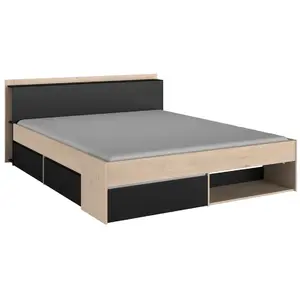 Comparateur de prix : Lit adulte COMBO 140x190/200 cm - Chêne et noir - 3 Tiroirs - PARISOT