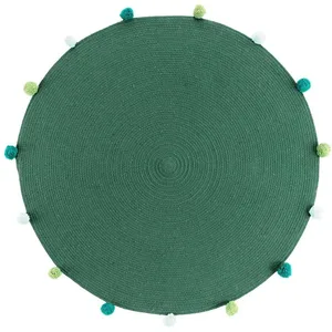 Douceur D'intérieur - Tapis rond pompons 90 cm Pompomparty vert pas cher