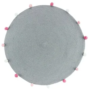 Douceur D'intérieur - Tapis rond pompons 90 cm Pompomparty gris pas cher