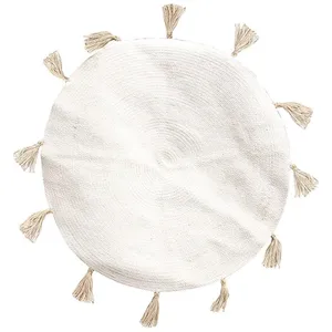 The Home Deco Factory - Tapis rond coton pompon beige 90 cm pas cher