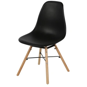 Chaise noire structure métal et pieds bois pas cher