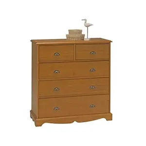Comparateur de prix : Commode Pin Miel de Style Anglais - Bois Massif - 5 Tiroirs - Blanc - ...