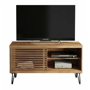 Comparateur de prix : CAEMMUM Meuble TV 50 Pouces 1 Porte Coulissante 3 Niches - L 120 x l 33 x H 65 cm