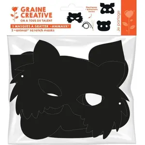Graines Creatives SACHET DE 3 MASQUES A GRATTER ANIMAUX 2 {couleur}Vendu parcarrefour