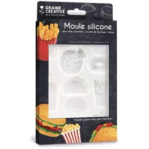 Comparateur de prix : Graine Creative Moule en silicone pour pâte polymère - Junk Food - 20 x 13 cm