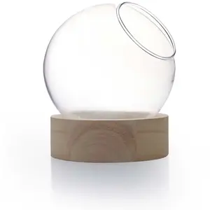 GRAINECREA Vase Globe + Socle Bois Ø10 Cm X H11 Cm - {couleur} pas cher