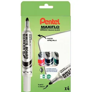 Comparateur de prix : Pentel - Marqueur Tableau Blanc Pointe Ogive Maxiflo - Pochette De 4
