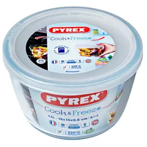 PYREX Plat rond + cv cook freeze - 40 à 300°C - Ø 15 cm - 1,1 L