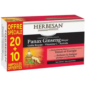Comparateur de prix : Herbesan Ginseng, Gelée Royale, Vitamine C, Acérola 30 ampoules