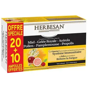 Comparateur de prix : Herbesan Propolis + Gelée Royale 20 + 10 ampoules offertes