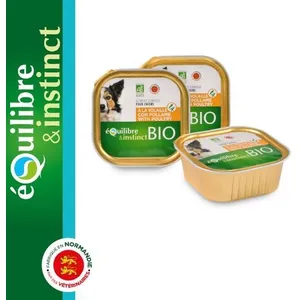 Barquette Chien Équilibre & Instinct bio Volaille 150 grVendu parmorin