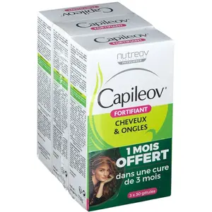 Comparateur de prix : Nutreov Capileov Cheveux & Ongles Fortifiant 4 en 1 3 x 30 Gélules
