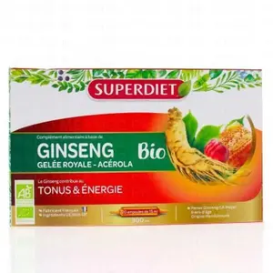 SUPERDIET Ginseng, gelée royale et acérola Bio 20 ampoules de 15ml pas cher