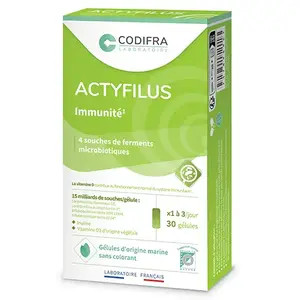 Comparateur de prix : Codifra Actyfilus Ferments Microbiotiques et Immunité 30 gélules