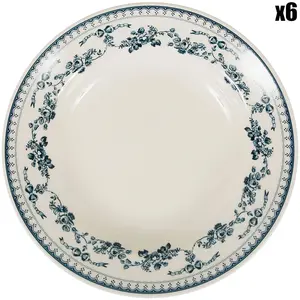 Comptoir de Famille - 6 Assiettes creuses Faustine bleu ancien - D.23 ... pas cher