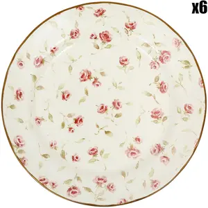 Comptoir de Famille - 6 Assiettes plates Rose rose/doré  - D.26 cm T.U pas cher