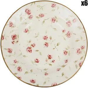 Comptoir de Famille - 6 Assiettes creuses Rose rose/doré  - D.23 cm T.U pas cher