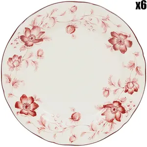 Comptoir de Famille - 6 Assiettes plates Margaux rouges  - D.26 cm T.U pas cher