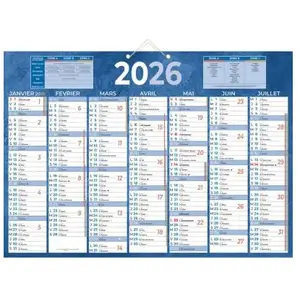 Calendrier mural annuel Bouchut - bleu - 38,5 x 54 cm pas cher