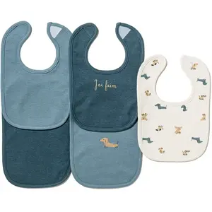 Maïka Lot 5 Bavoirs bébé Naissance Ouaf - Bleu pas cher