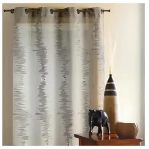 HOME MAISON Rideau étamine brodée 'ZigZag' Gris clair 140x240 cm pas cher