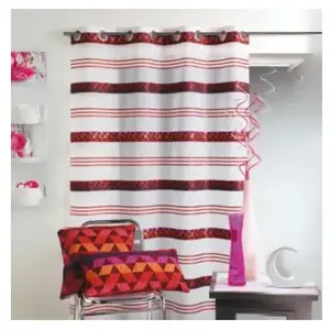 Home Maison Voilage Jacquard en étamine géométrique (140x240 cm - Bordeaux) pas cher