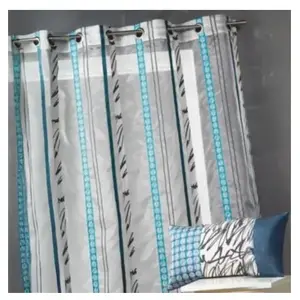 HOME MAISON Voilage en organza à fines rayures zébrées (140x260 cm - Bleu Pétrole) pas cher