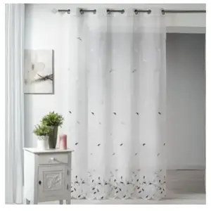 Homemaison - Voilage Etamine brodée avec bas festonné Beige 140x240 cm pas cher