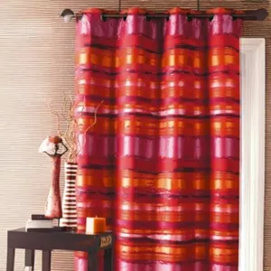 Home Maison Double Rideau ameublement Jacquard rayés (140x260 cm - Rouge Orangé) pas cher