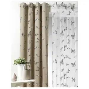 Home Maison Rideau d'ameublement imprimés papillons (140x260 cm - Beige) pas cher