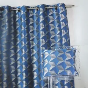 HomeMaison Rideau en Jacquard à imprimés géométriques, 100% Polyester, Bleu pas cher