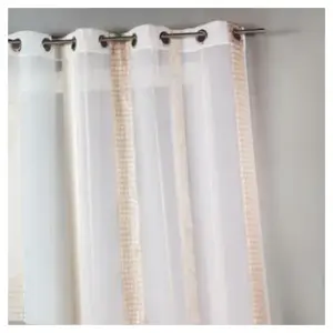 HomeMaison Voilage en étamine à rayures verticales à pois (140x260 cm - Beige) pas cher