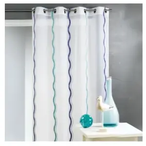 Home Maison Voilage en jacquard à rayures verticales ondulées (140x260 cm - Bleu) pas cher