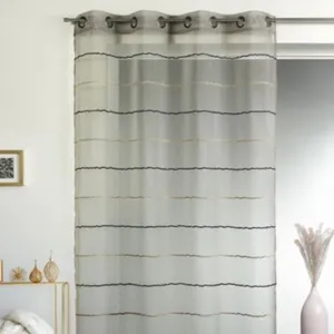 Home Maison Voilage fantaisie en étamine à rayures horizontales (140x240 cm - Taupe) pas cher