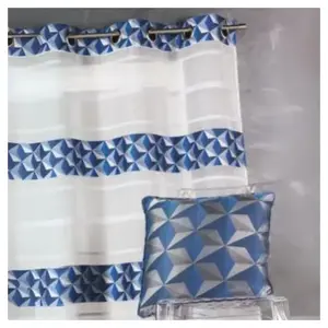 HOME MAISON Voilage en jacquard fantaisie à rayures horizontales (140x240 cm - Bleu) pas cher