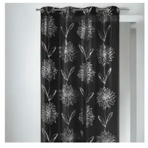 HomeMaison Rideau en Shantung à Imprimés Métallisés "Fleur" (140x260 cm - Noir) pas cher