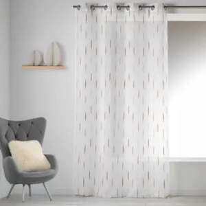 Home Maison Voilage en Etamine Jacquard "Traits Fins" (140x260 cm - Rouge Orangé) pas cher