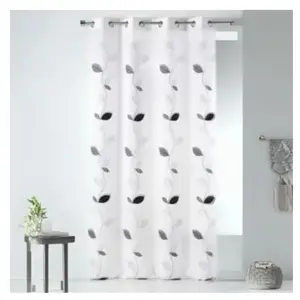 HomeMaison Voilage en Etamine Brodée "Feuille Design" (140x240 cm - Blanc) pas cher