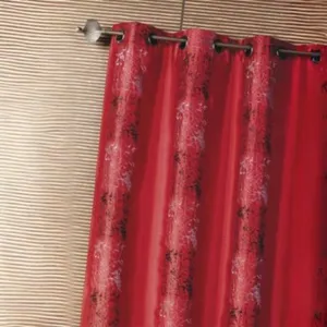 Homemaison Rideau d'ameublement shantung brodé motif éthnique Rouge Orangé 140x260 cm pas cher