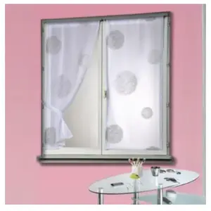 HomeMaison HM698127500060 Vitrage Brodé Ronds Mêlés tamine Blanc 60 x 160 cm pas cher