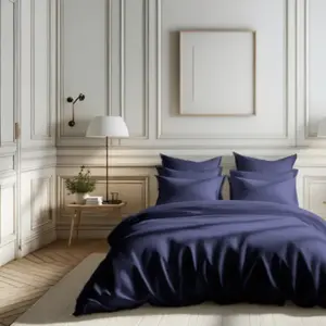 Housse de couette percale de coton TERTIO® - Bleu Indigo pas cher