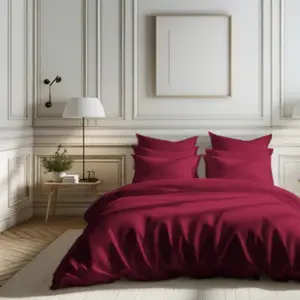 Housse de couette percale coton TERTIO® - Bordeaux Rouge vin pas cher