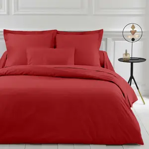 Housse de couette polycoton TERTIO® - Rouge Carmin pas cher
